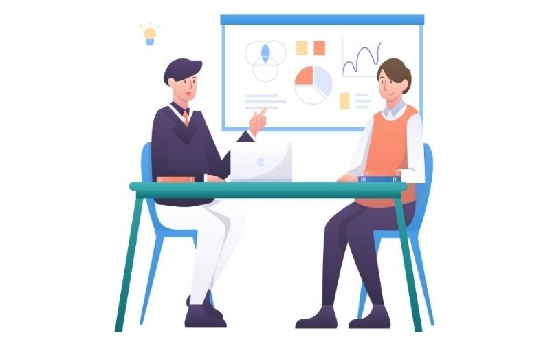 two men discussing about business funding; vector illustration